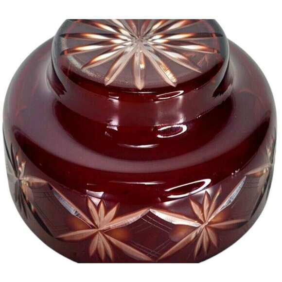 VTG Faberge Ruby Red To Clear Diamond Cut Crystal Starburst Atomic Pedestal Bowl - Picture 11 of 13